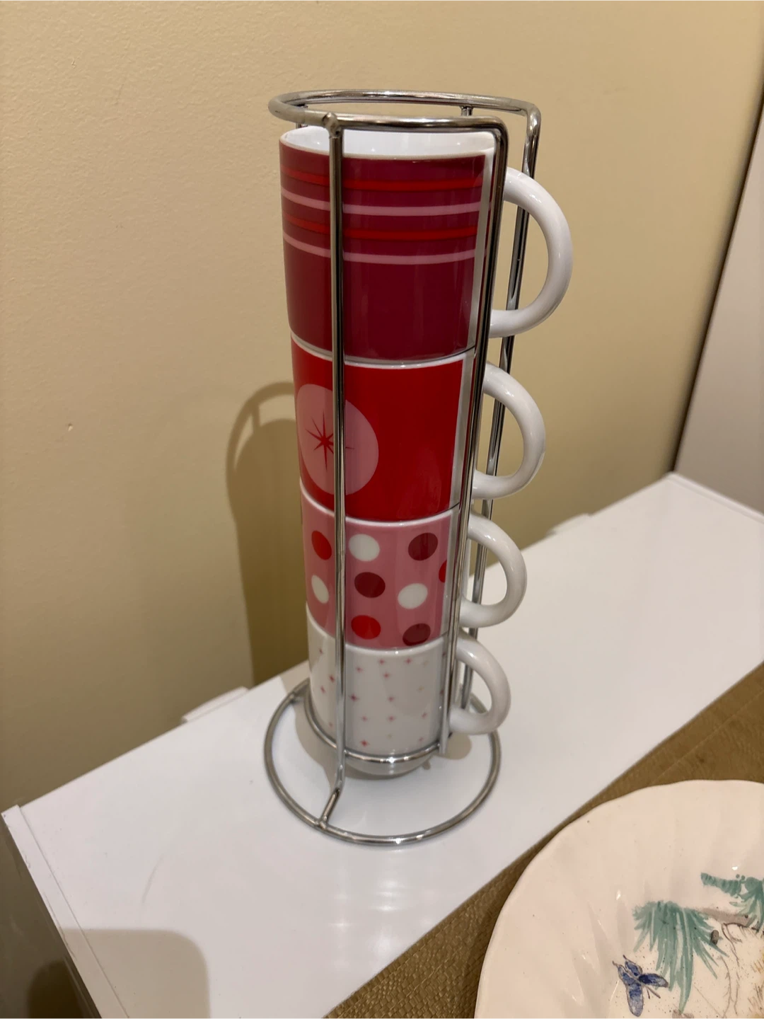 New Mugs with Stand - Red & White