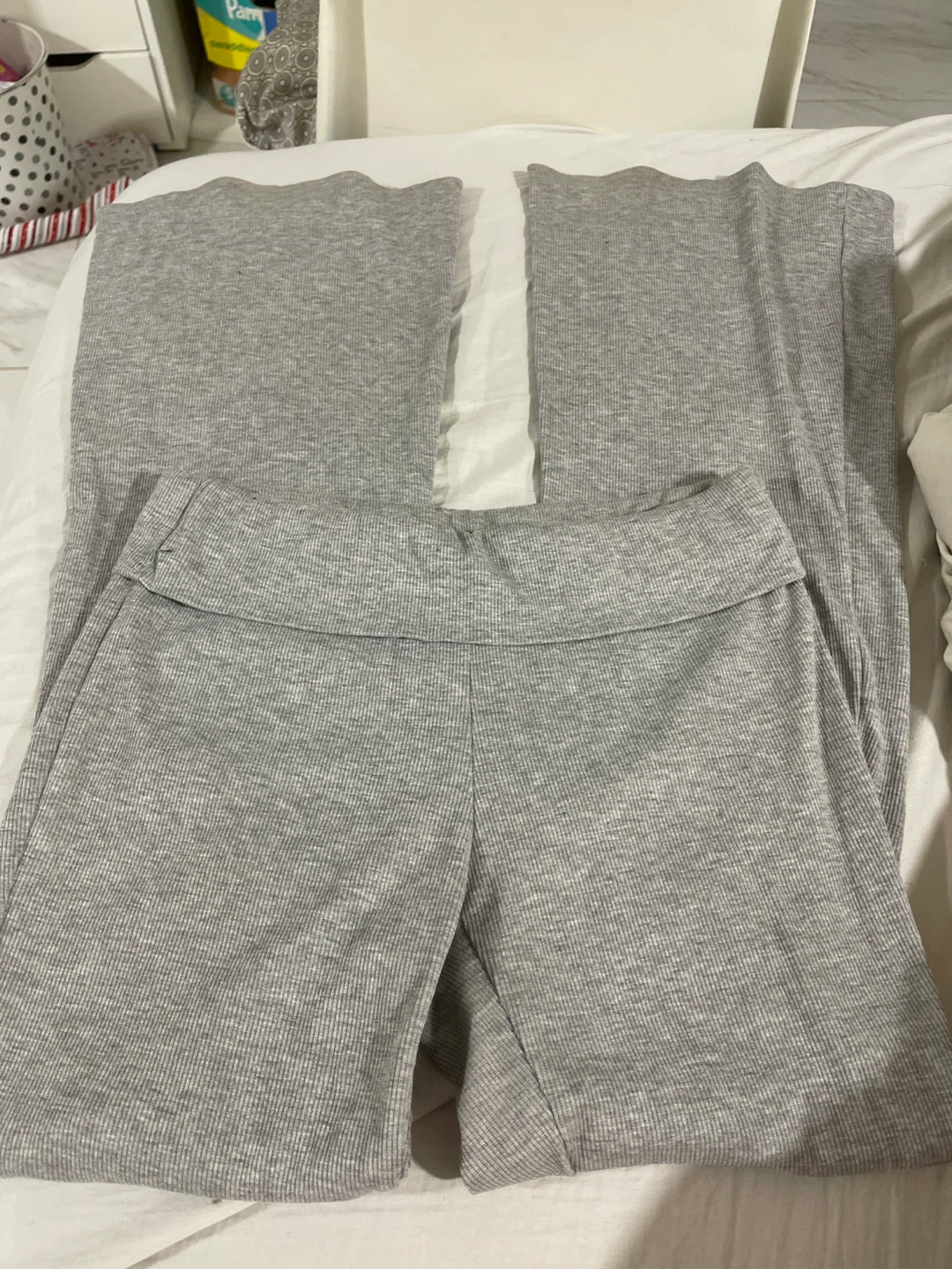 Grey Ribbed Flare Pants