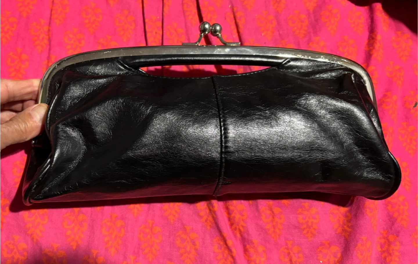 Vintage black synthetic leather clutch purse - photo 2