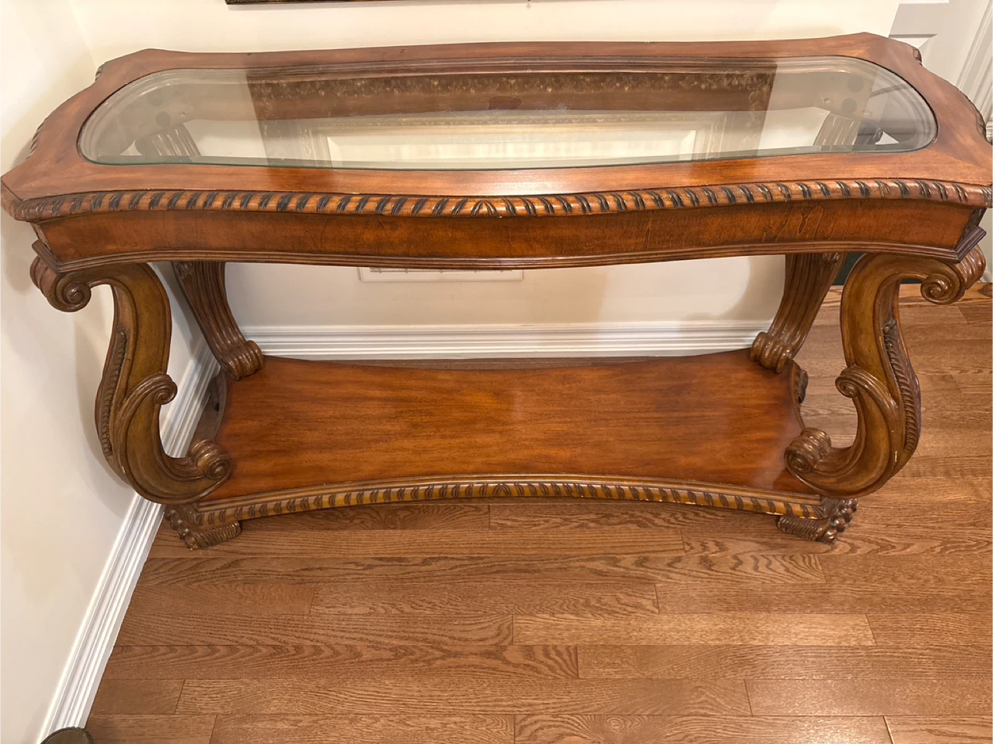 Wood Console Table with Glass Top - photo 4