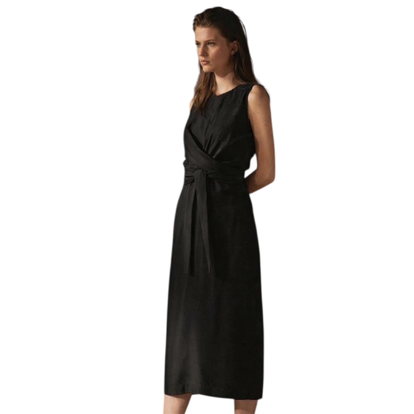 Aritzia Babaton 1-01 Black Marian Waist Tie Midi Dress Size 8