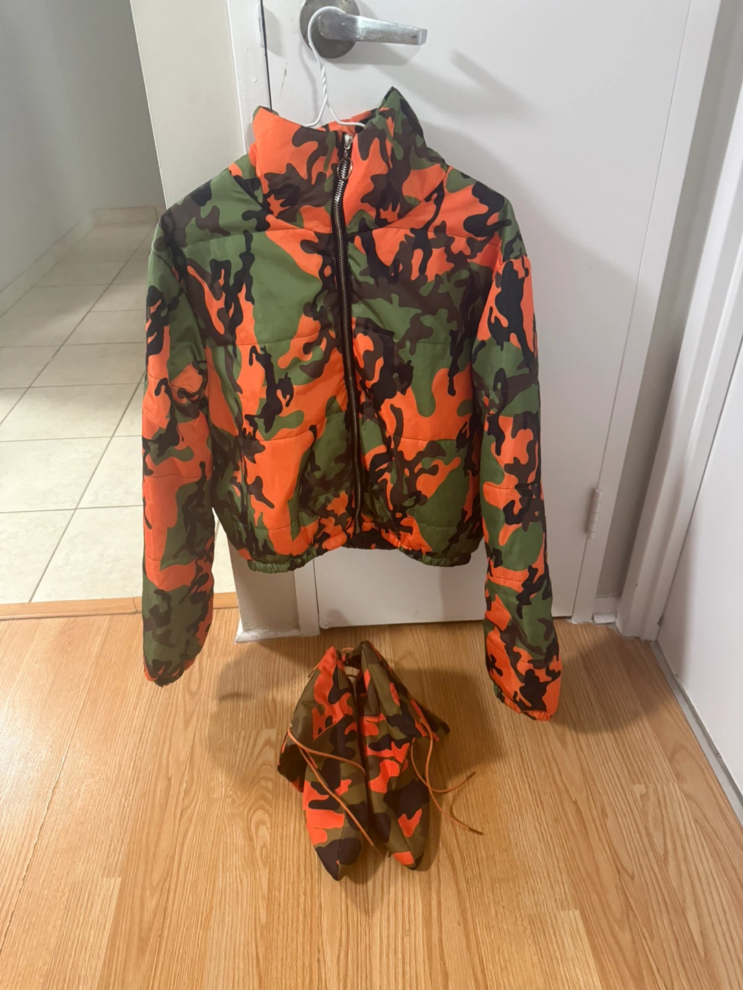 Camouflage Puffer Jacket and Boots Set