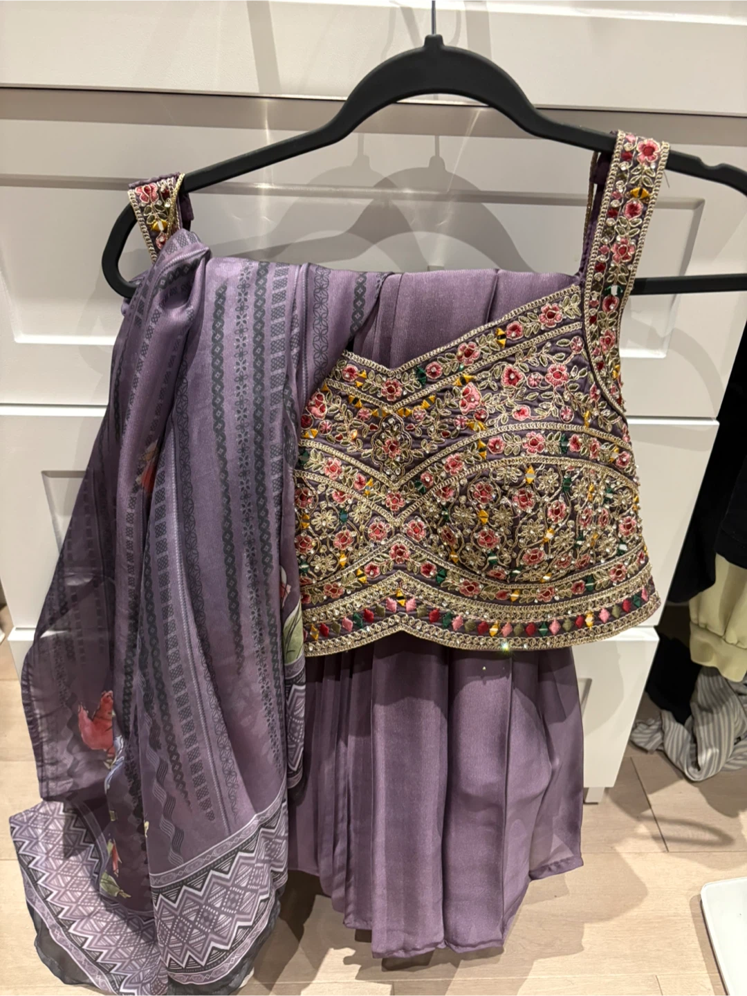 Purple ready made Saree with Embellished Blouse