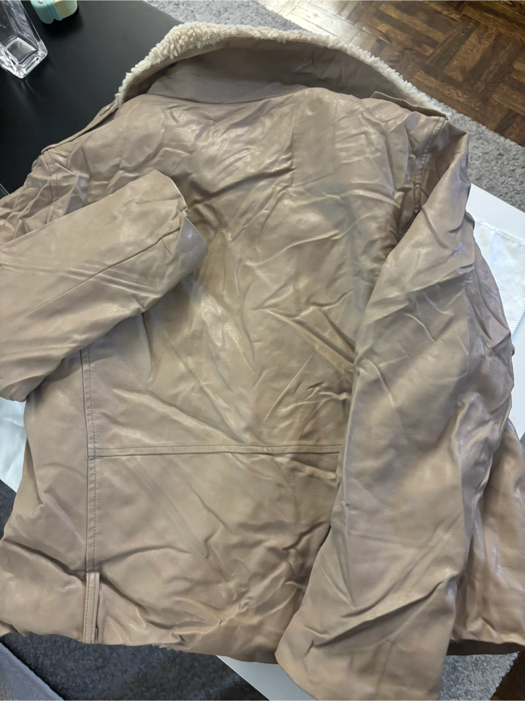 Beige Faux Leather Shearling Jacket - photo 3