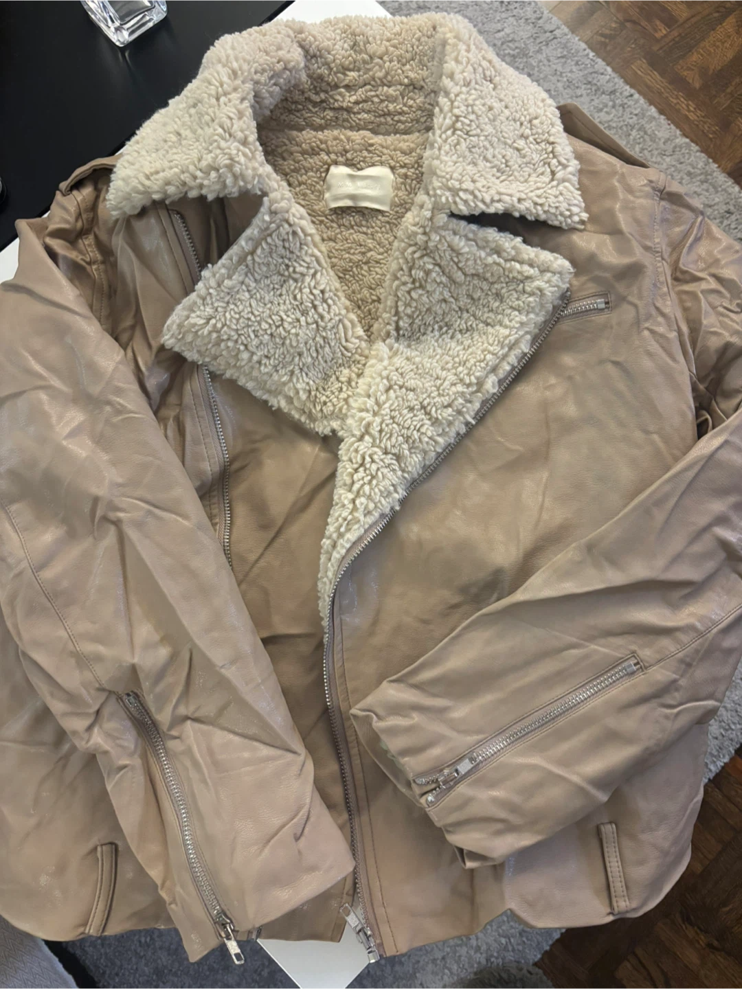Beige Faux Leather Shearling Jacket