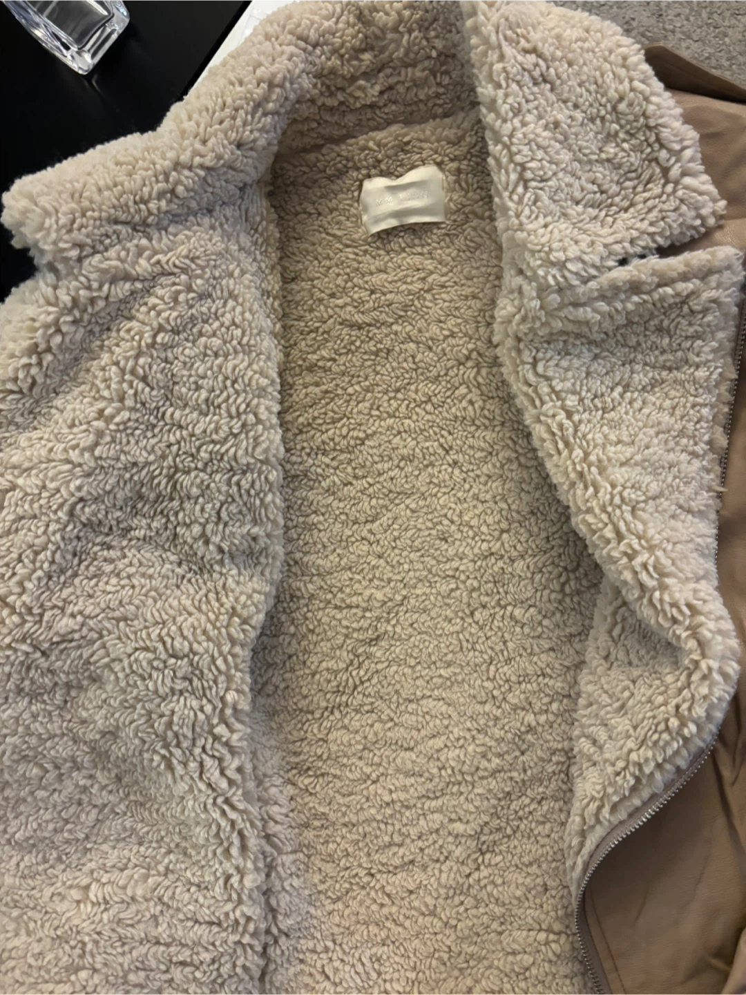Beige Faux Leather Shearling Jacket - photo 2