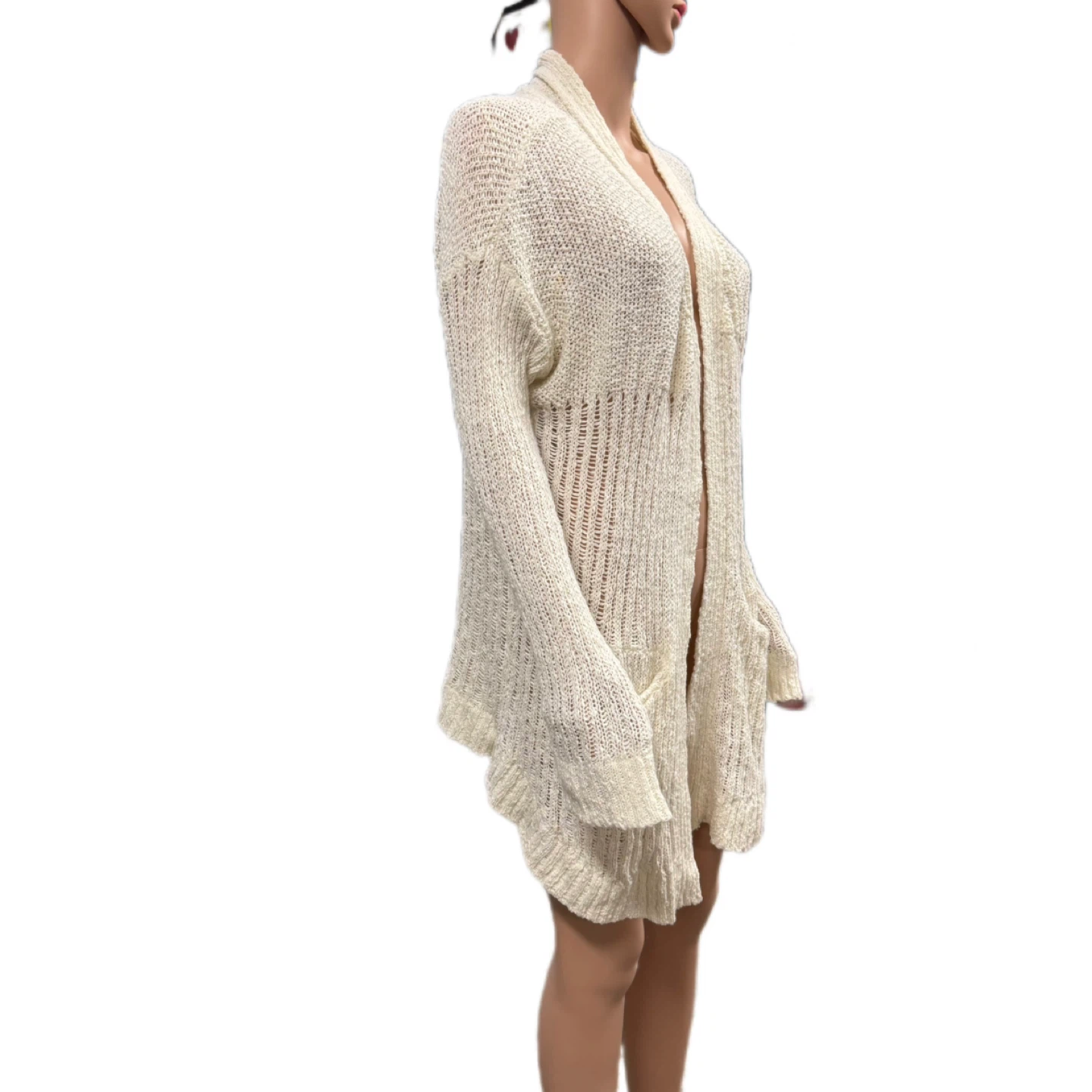 Triple Five Open Knit Cardigan Sweater Cream XL Like New - photo 4