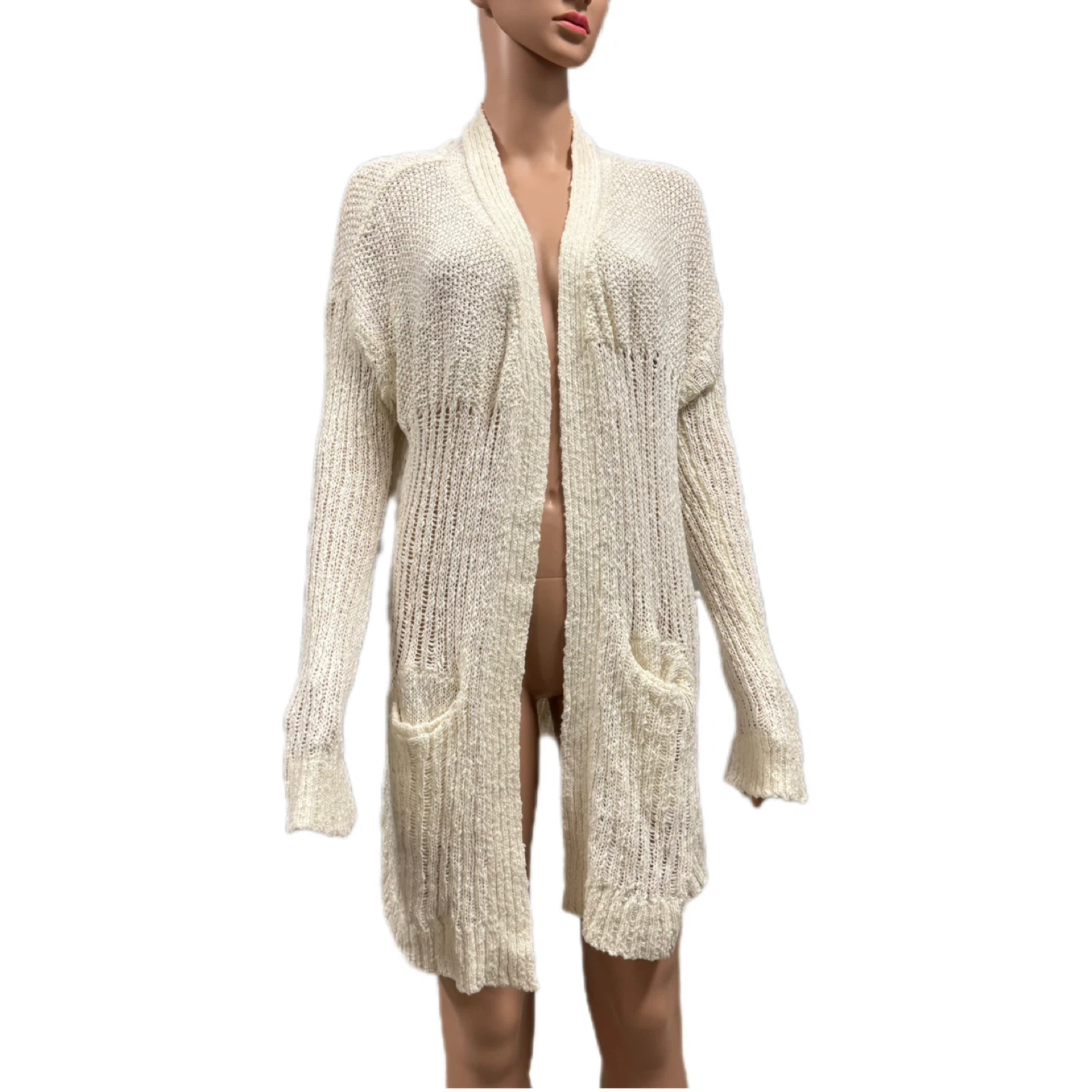 Triple Five Open Knit Cardigan Sweater Cream XL Like New - photo 3