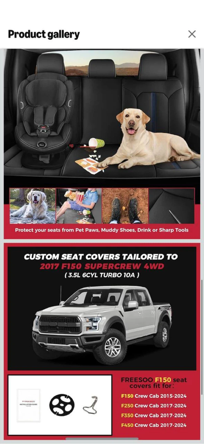 FREESOO Custom Fit Seat Covers for Ford F-150 Crew Cab 2015–2024 - photo 3
