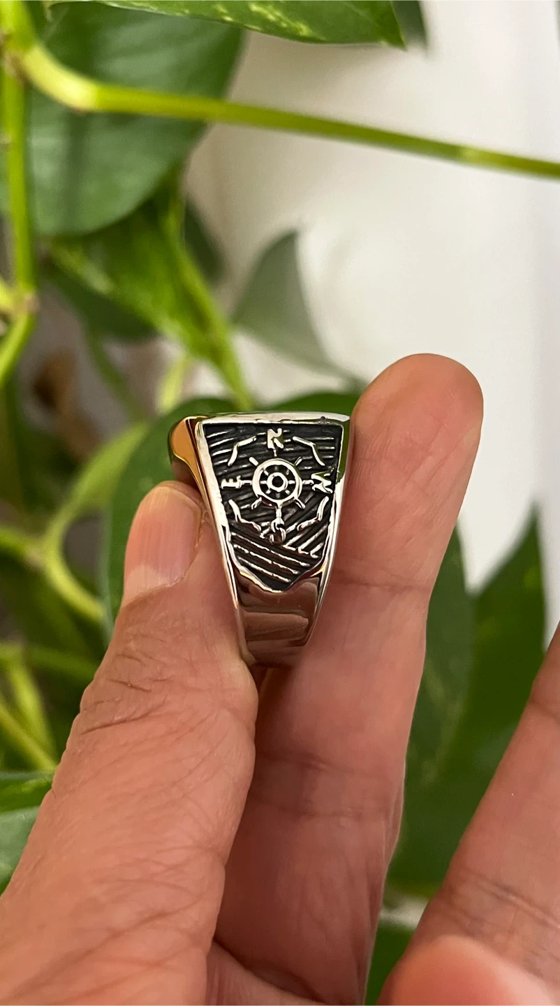 Silver stainless steel Anchor & Trident Ring size 10 - photo 2