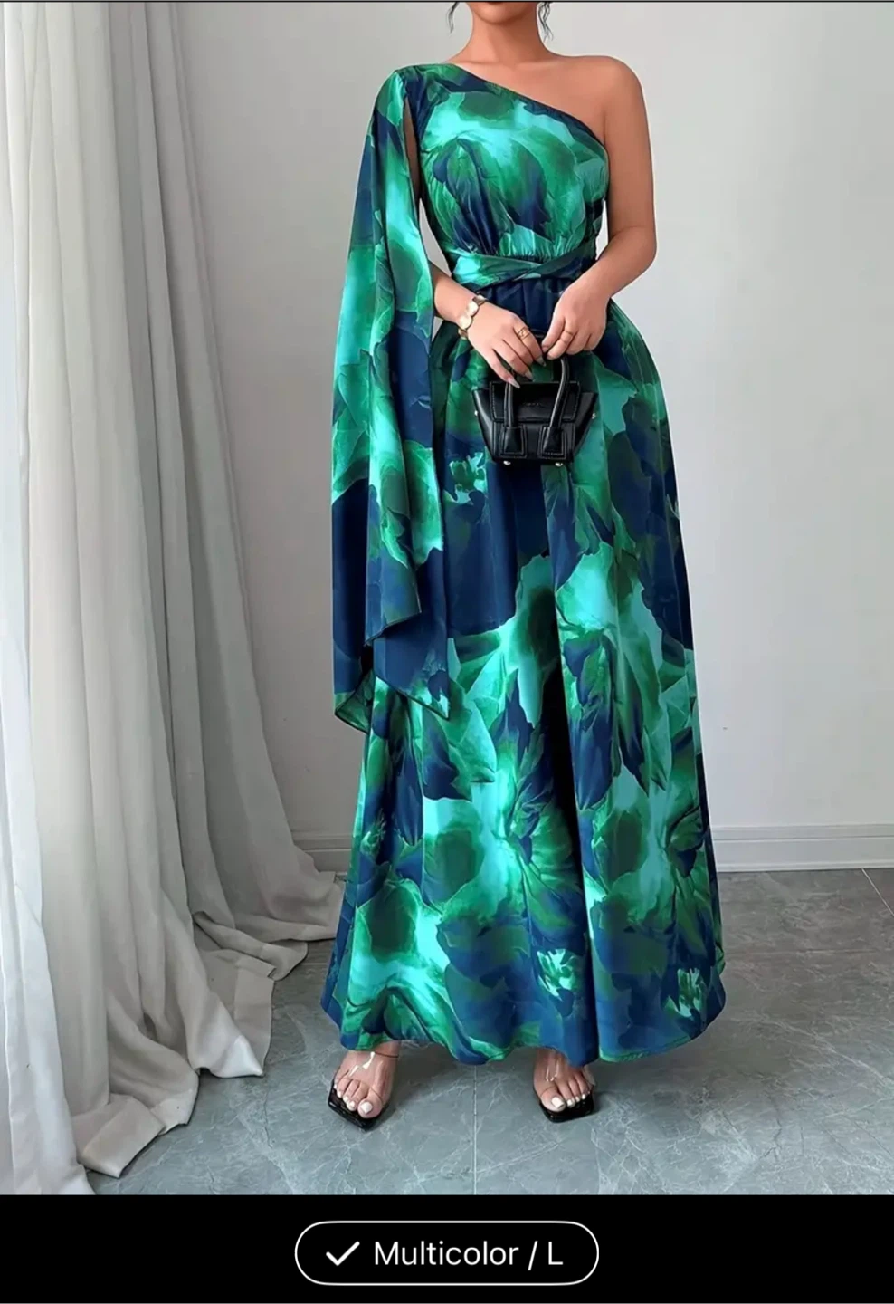 Multicolor One-Shoulder Maxi Dress - Size L - photo 3