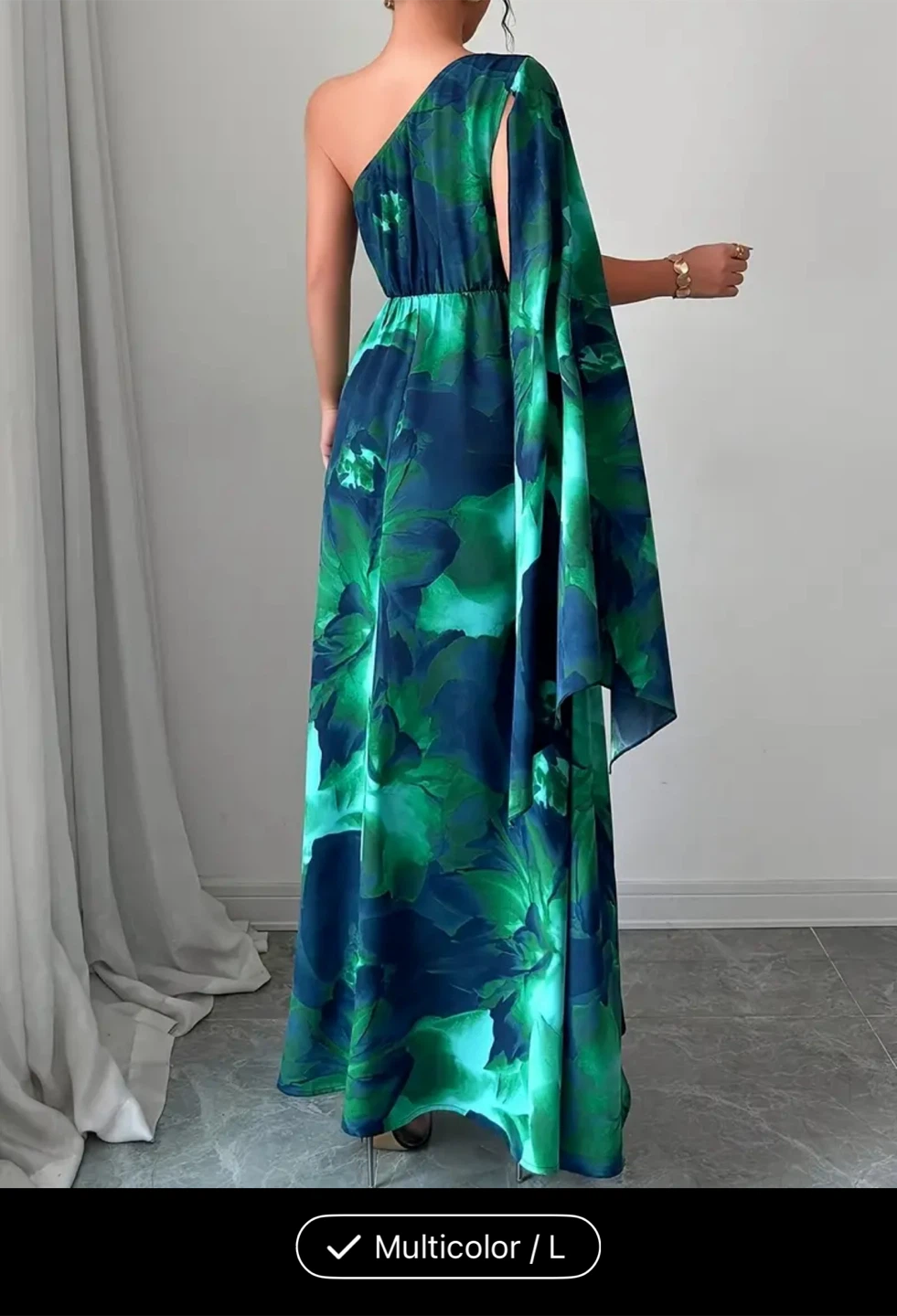 Multicolor One-Shoulder Maxi Dress - Size L - photo 2