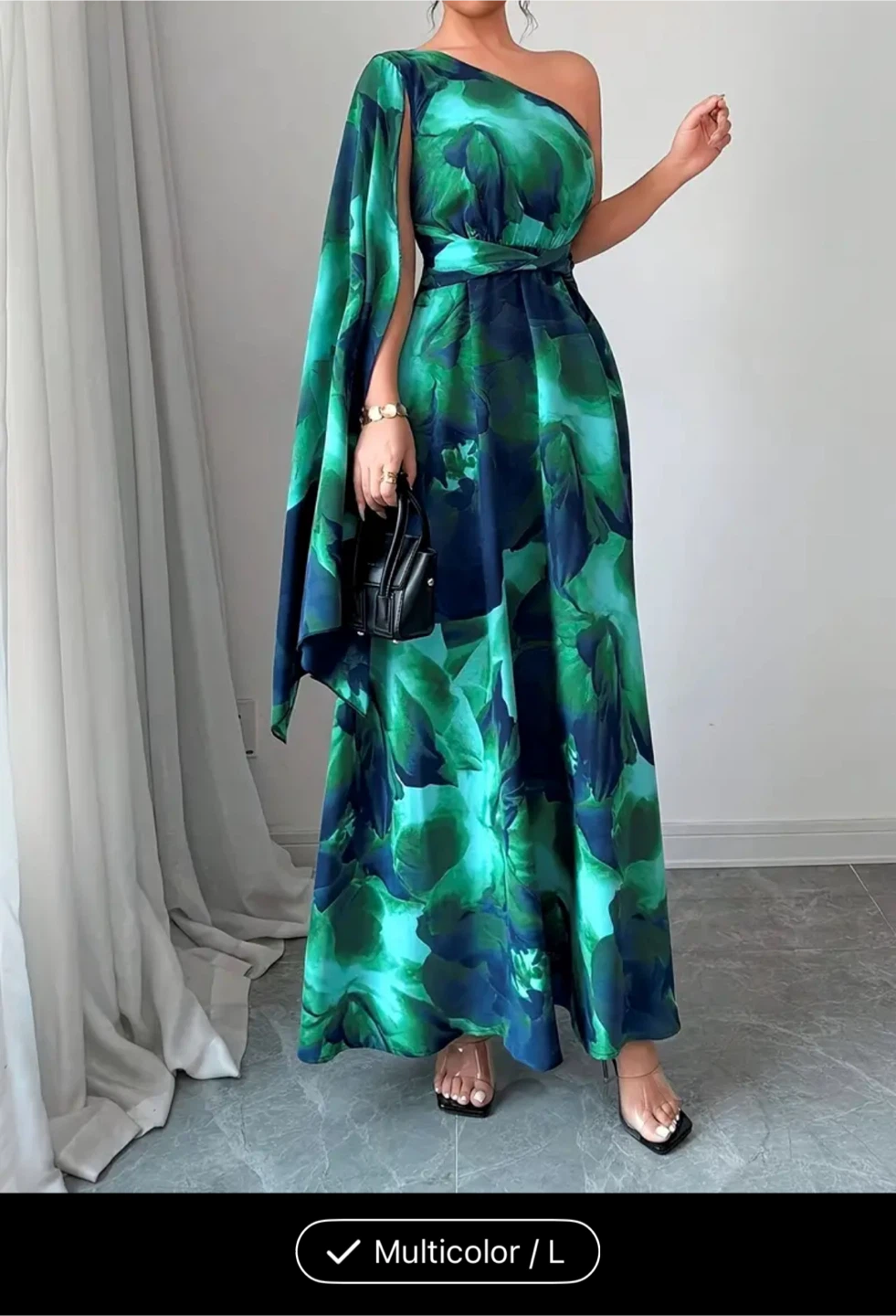 Multicolor One-Shoulder Maxi Dress - Size L