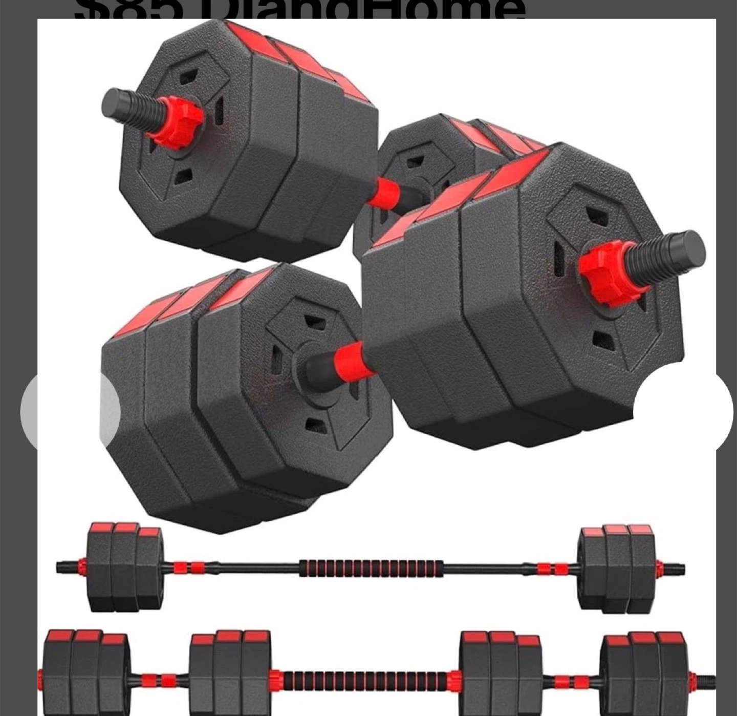 DlandHome Adjustable Dumbbell Set - 66LBS - Black+Red