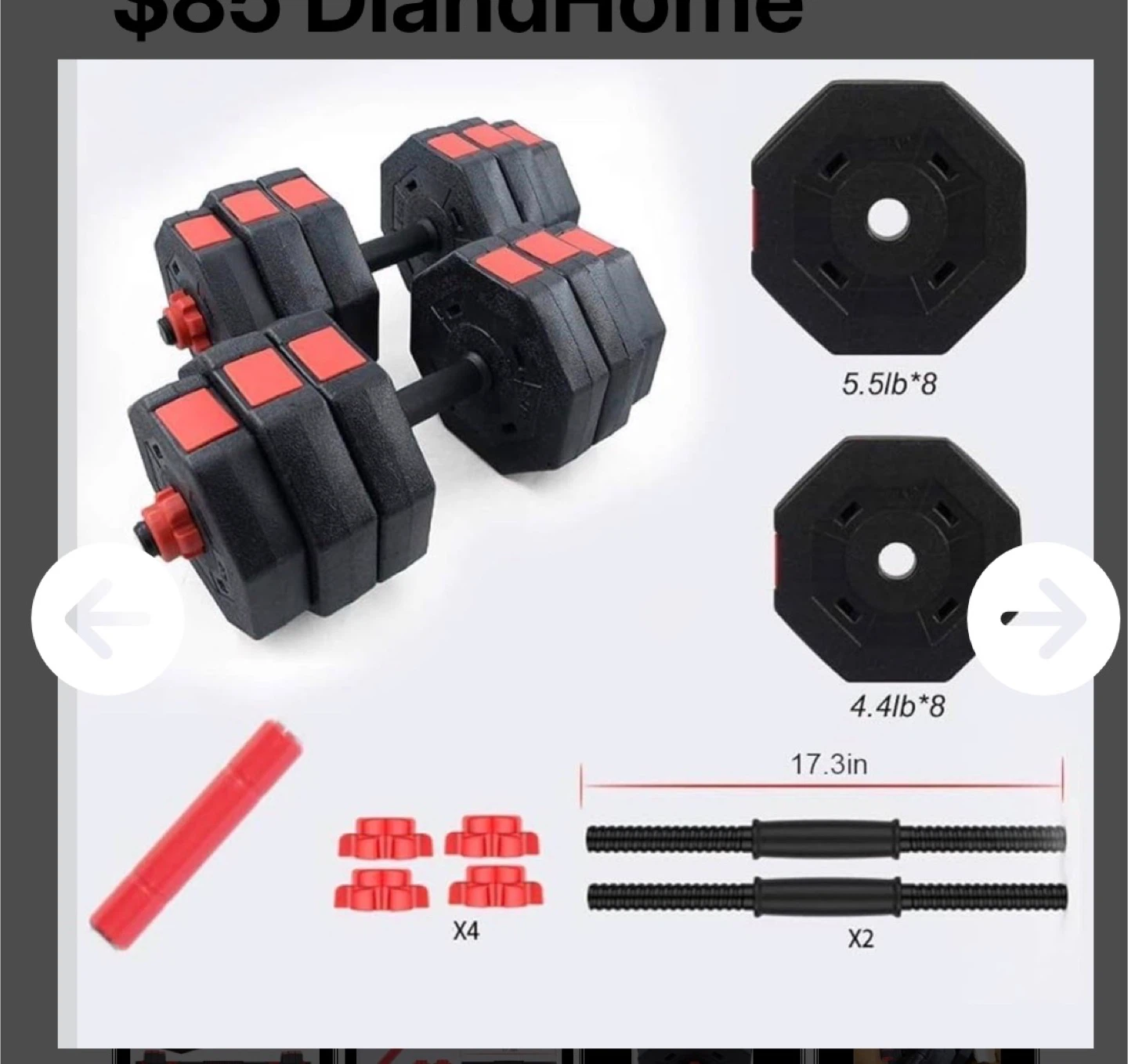 DlandHome Adjustable Dumbbell Set - 66LBS - Black+Red - photo 3