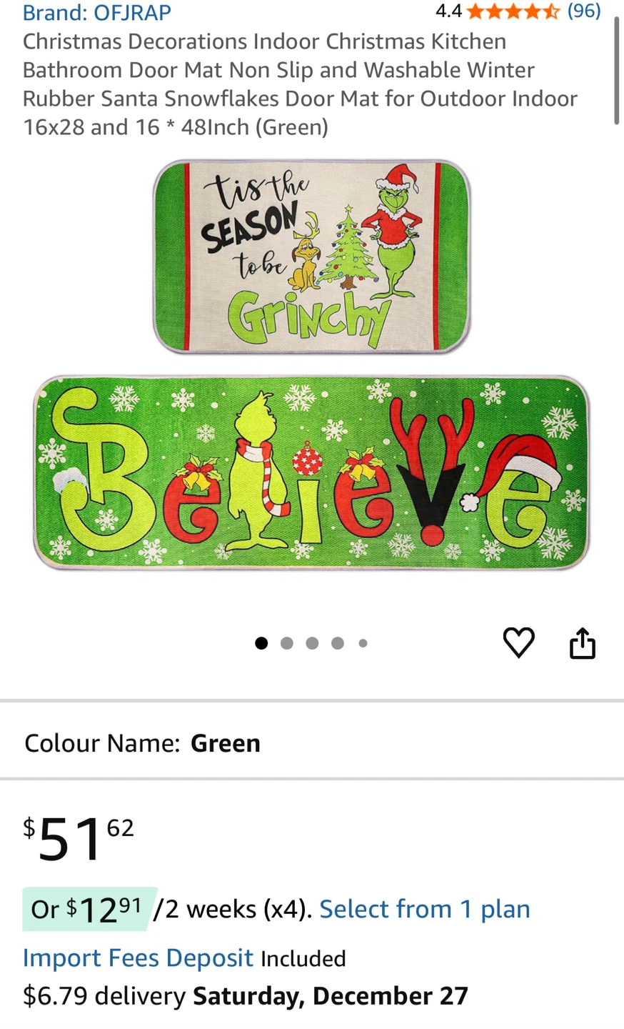 NEW Grinch Christmas Kitchen Mats - 2 Piece Set - photo 3