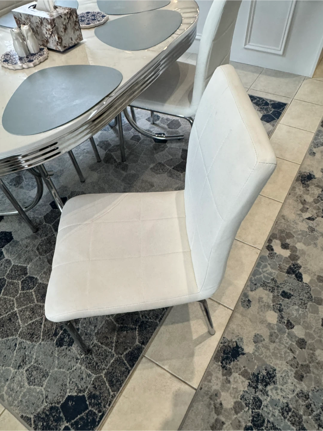 White Dinning table, white Chairs and Bench - photo 3