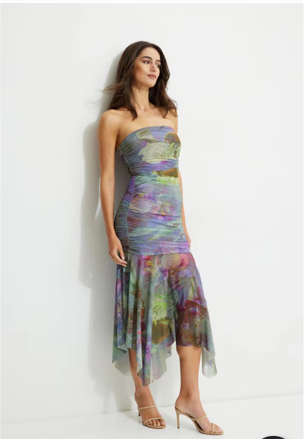 Dynamite Ruched Mesh Maxi Tube Dress - Size XL