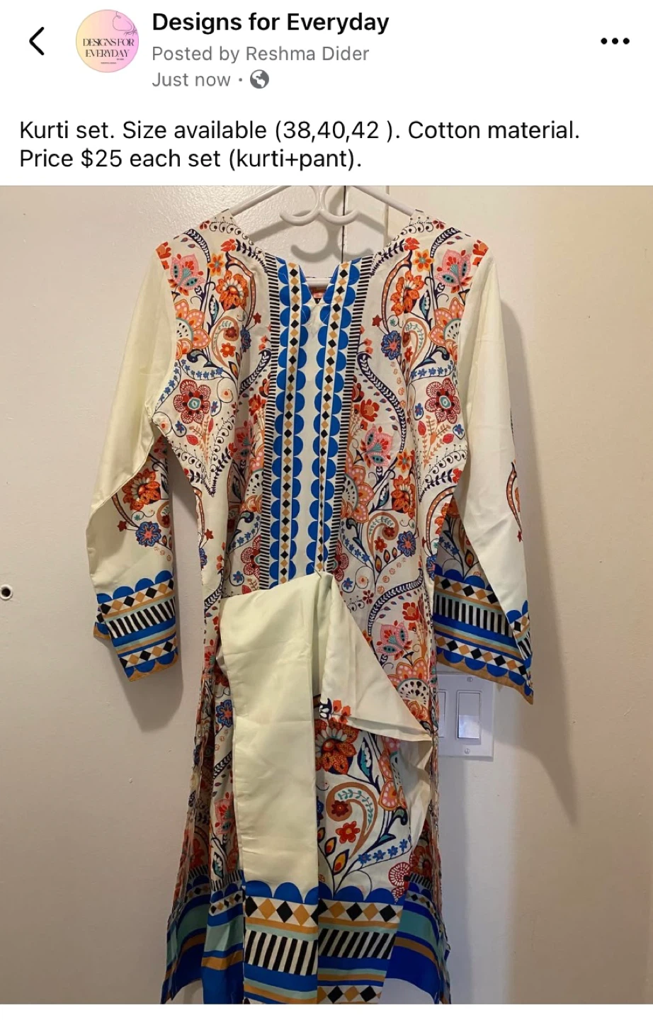 Designs for Everyday Kurti Set (Size 38, 40, 42)