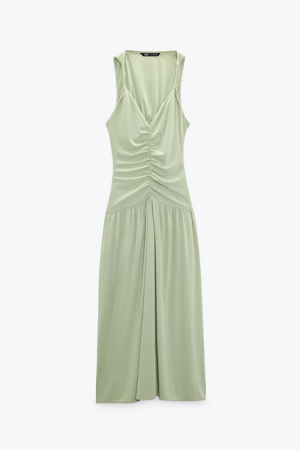 Zara new draped ruched light green maxi dress, open back size XS - photo 2