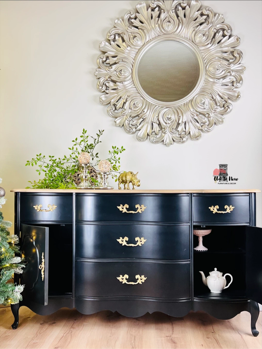 Black French Provincial Sideboard with Gold Hardware - photo 3