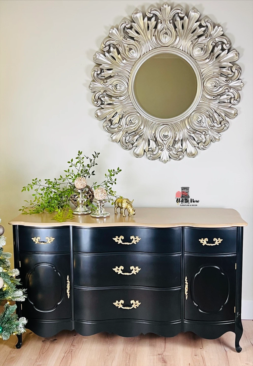 Black French Provincial Sideboard with Gold Hardware - photo 2