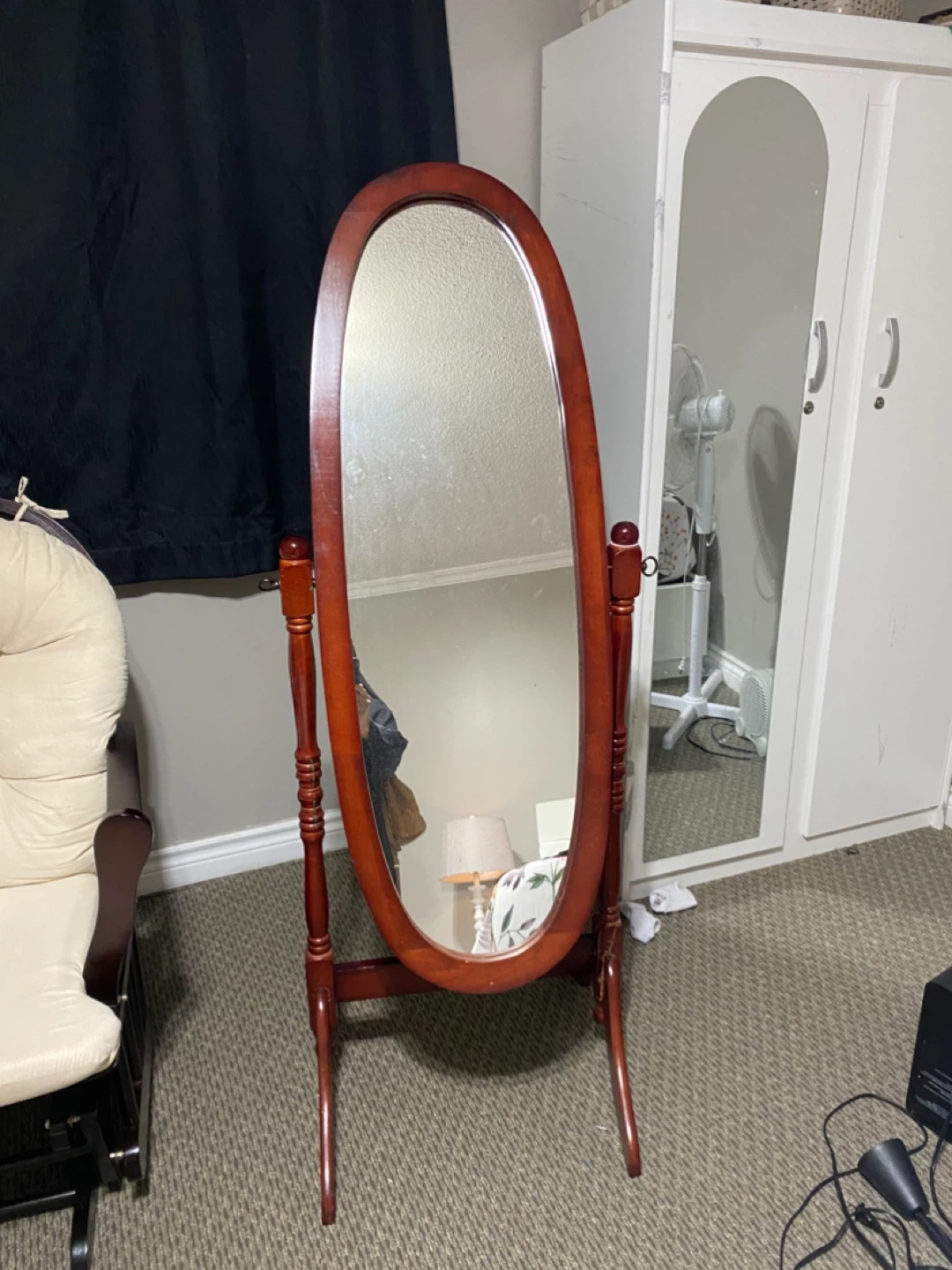 Oval Floor Mirror - Wood Frame