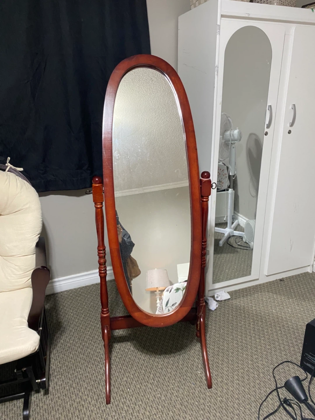 Oval Floor Mirror - Wood Frame - photo 2