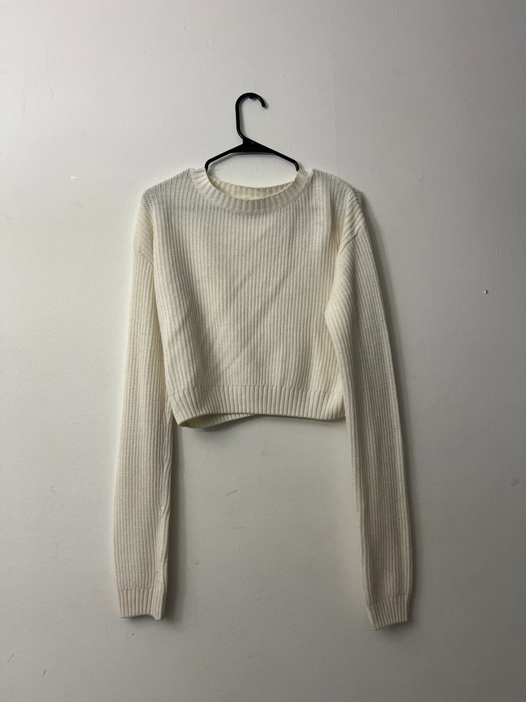 Cream Cropped Knit Sweater