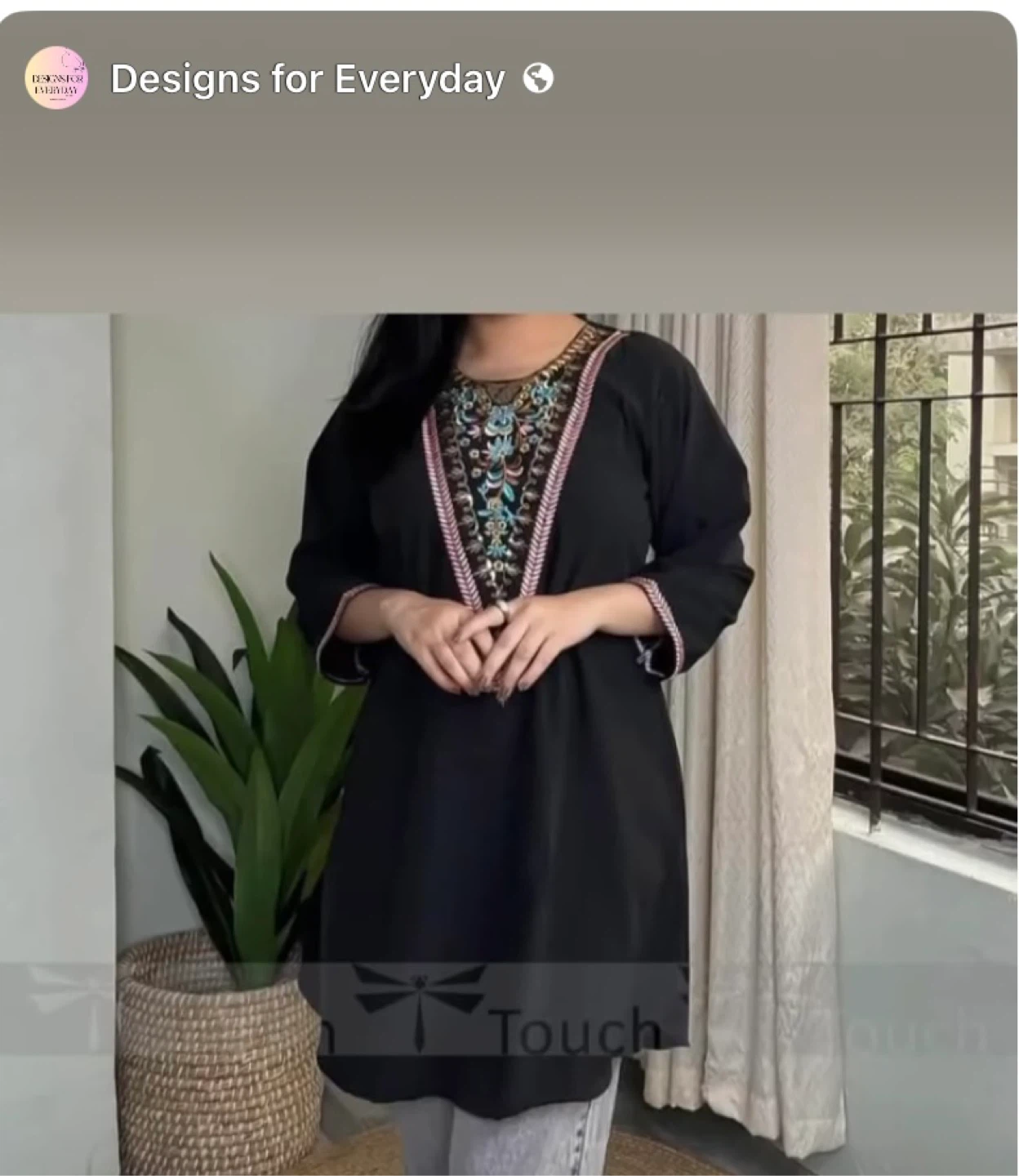 Black Embroidered Tunic Top