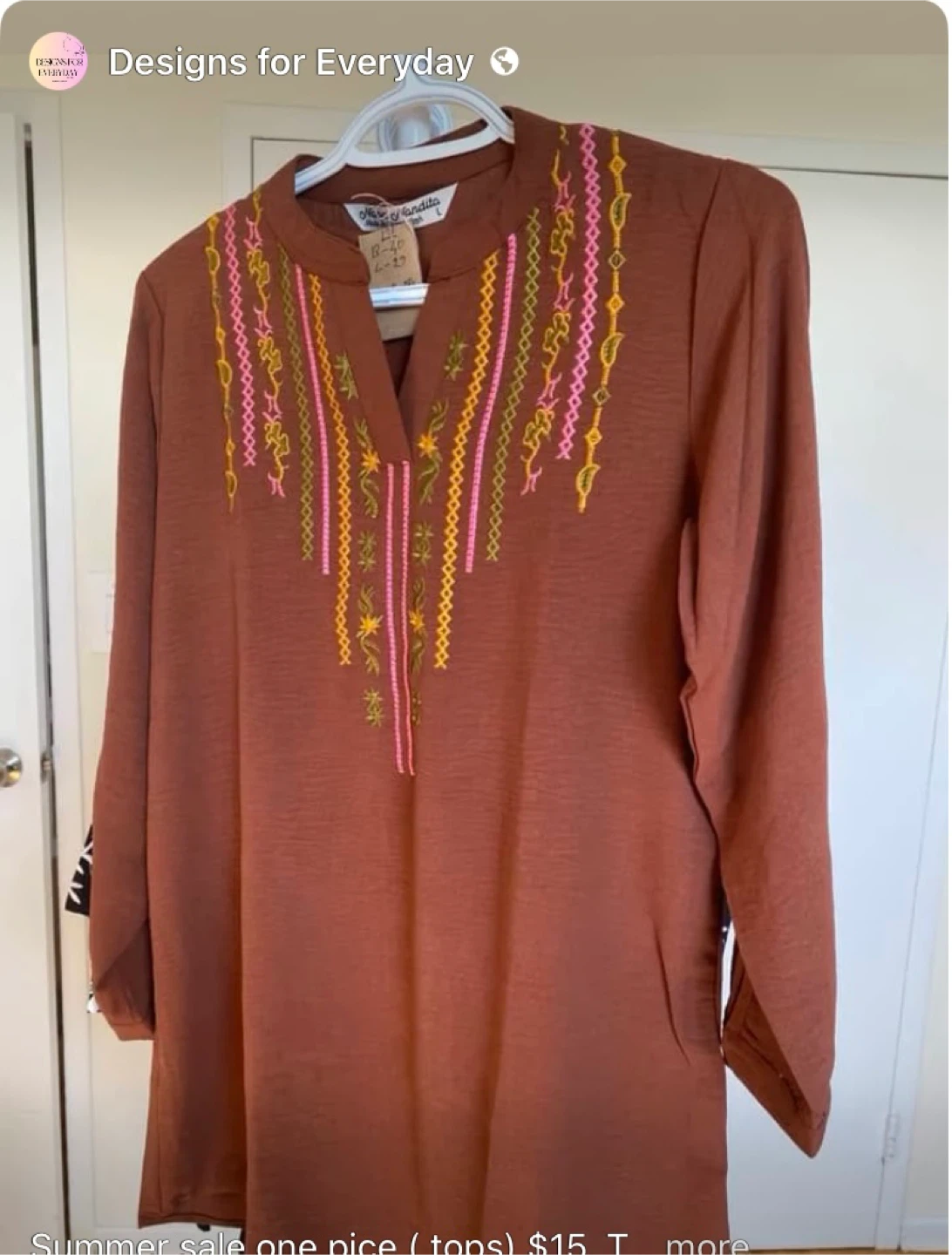 Designs for Everyday Brown Embroidered Top - L