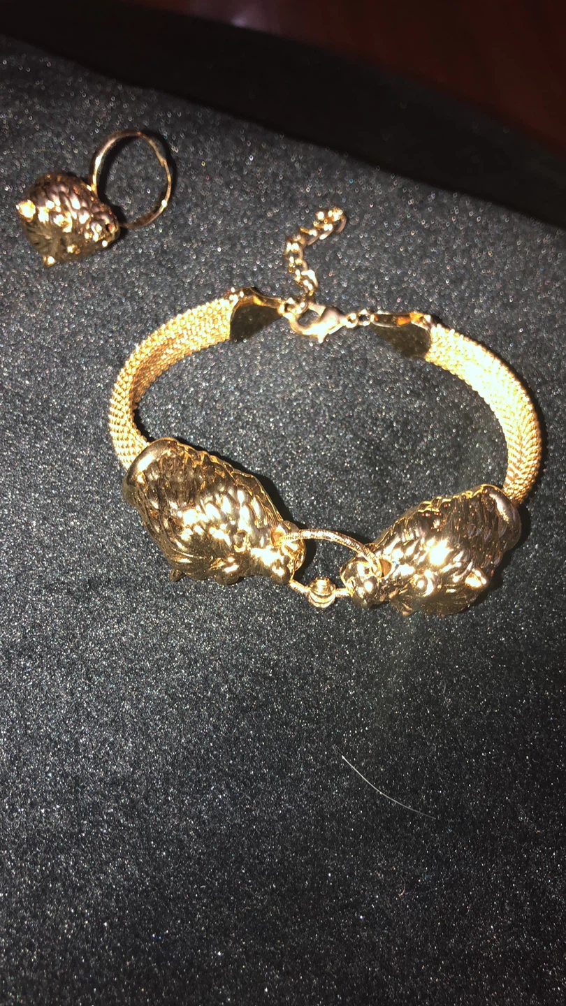 Shappard Gold  plated bracelet and Lion Head Ring