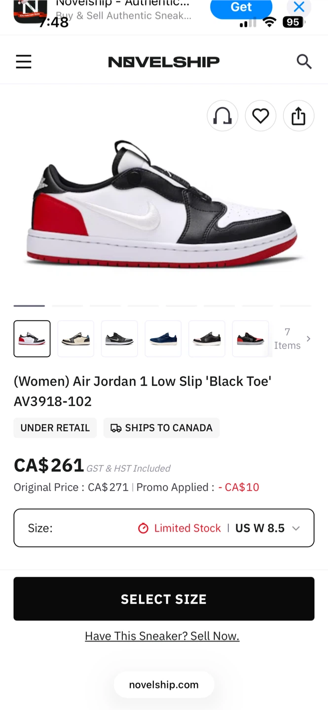 Air Jordan 1 Low Slip 'Black Toe' - Women's US 9 - photo 4