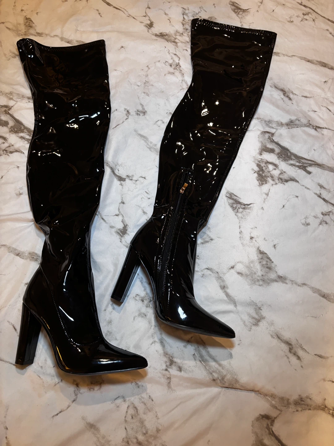Black Patent Leather Thigh High Boots
