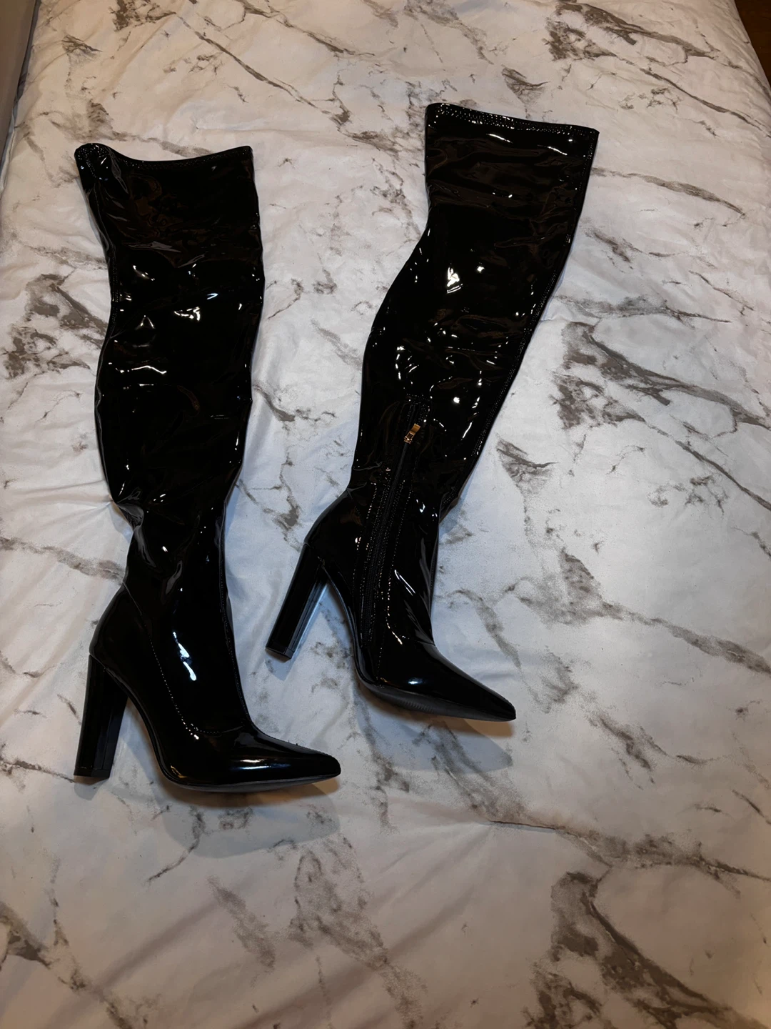 Black Patent Leather Thigh High Boots - photo 2