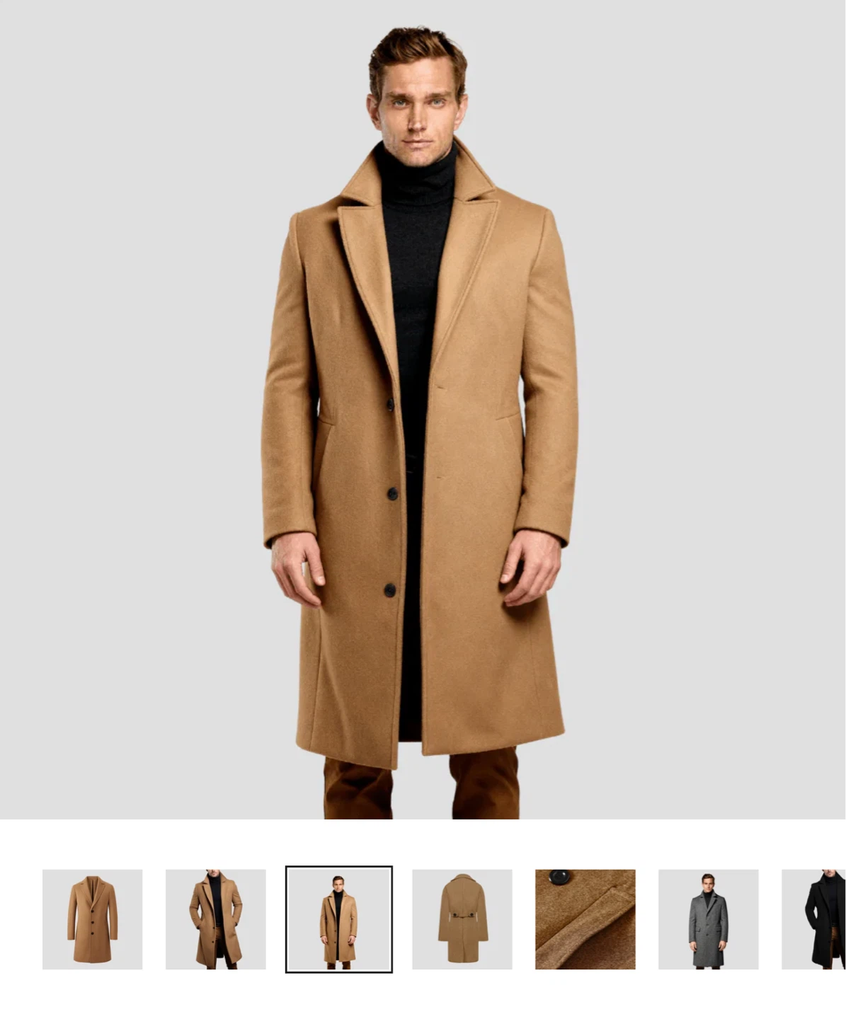 Men's Wool Blend Overcoat - Beige - photo 4