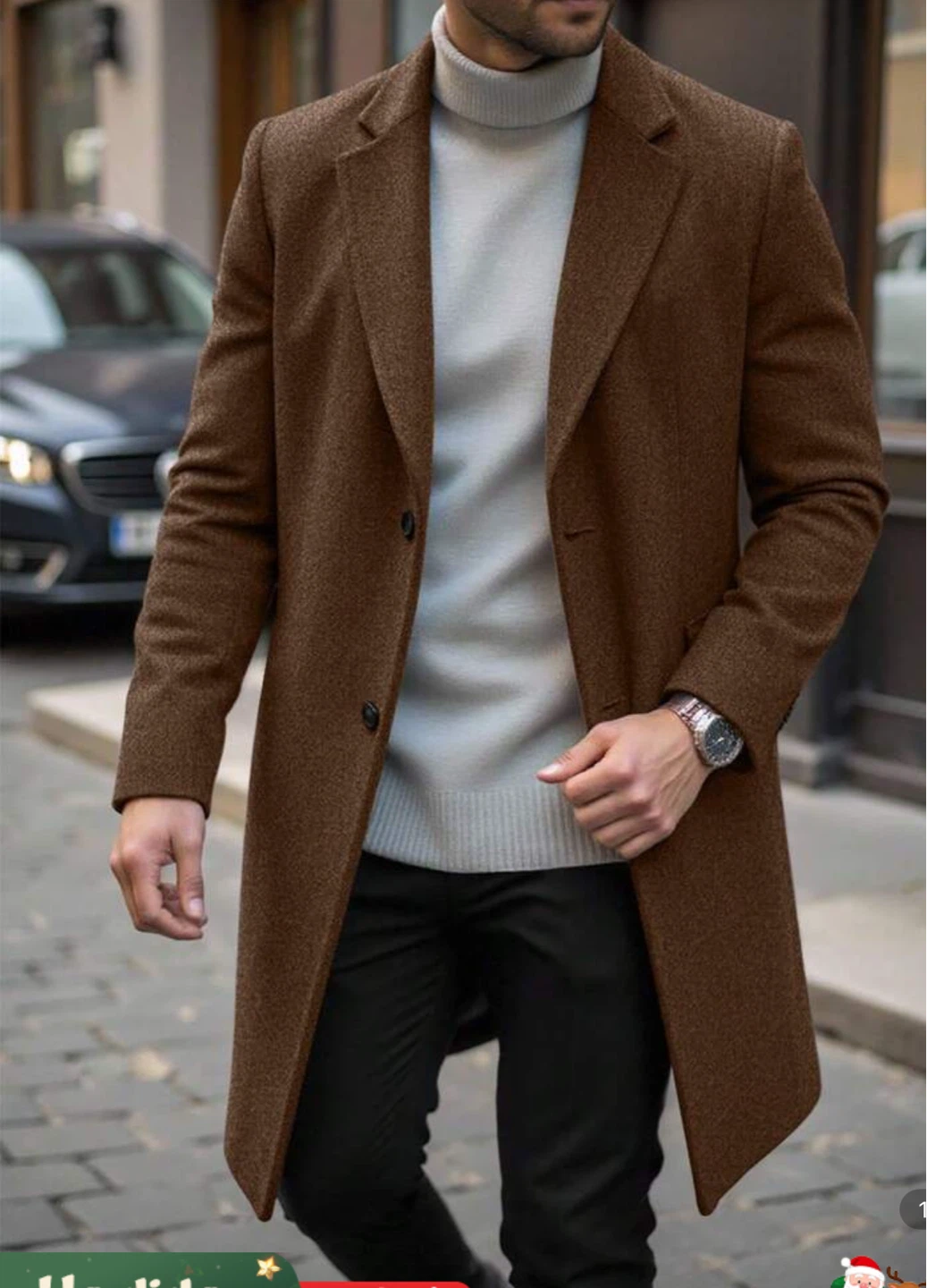 Men's Wool Blend Overcoat - Beige - photo 3
