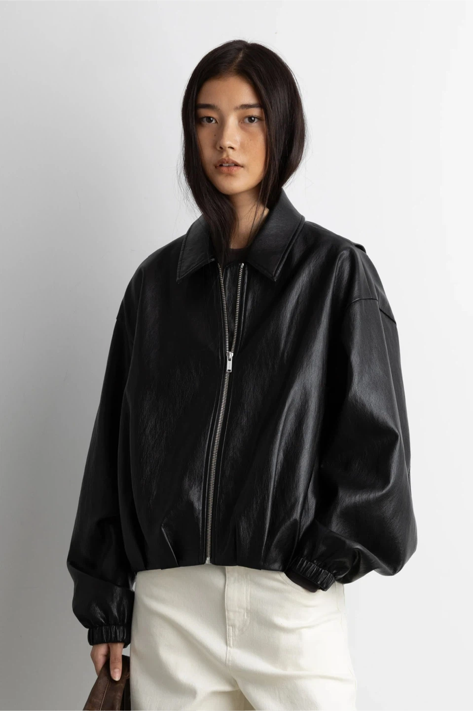 Oak+Fort Black Faux Leather Cropped Jacket - photo 3