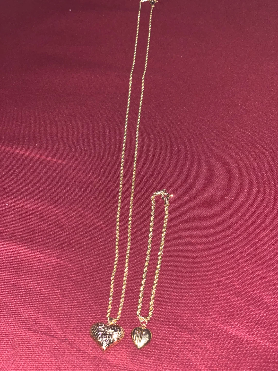 Gold Heart Pendant Necklace & Bracelet Set