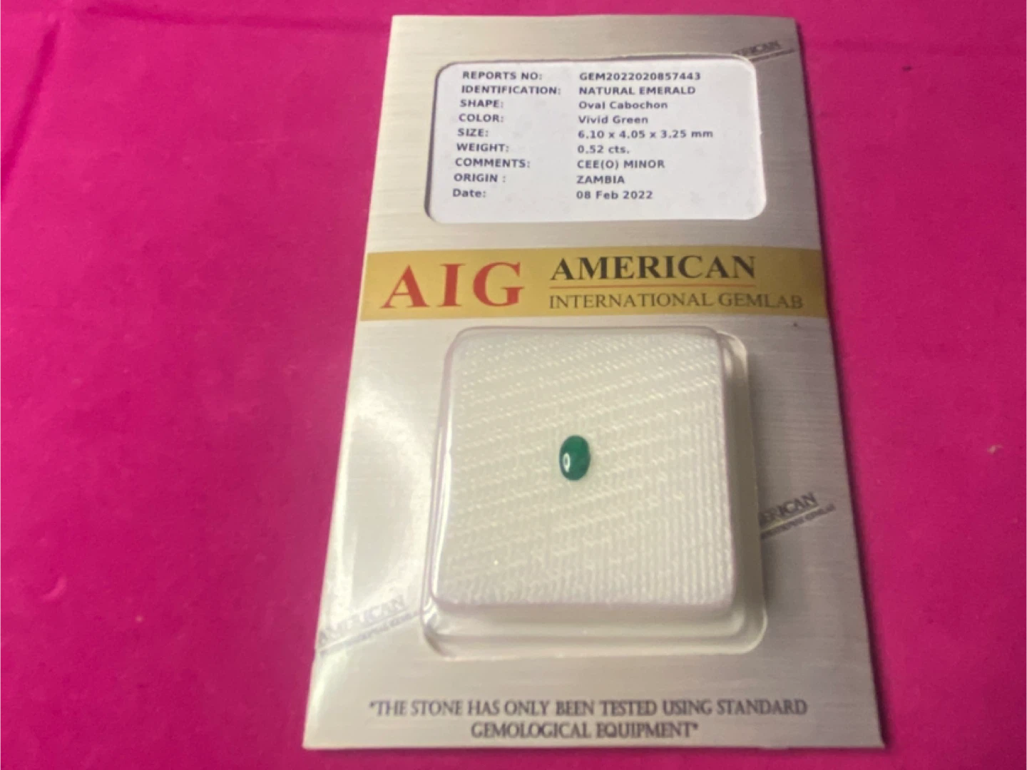 AIG carded certified emerald