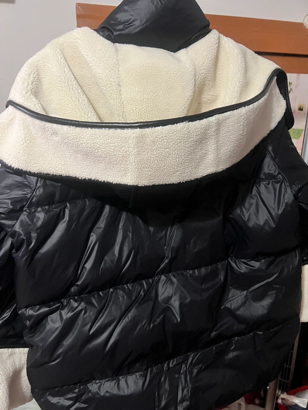 Black Puffer Down Jacket with White Collar - photo 2