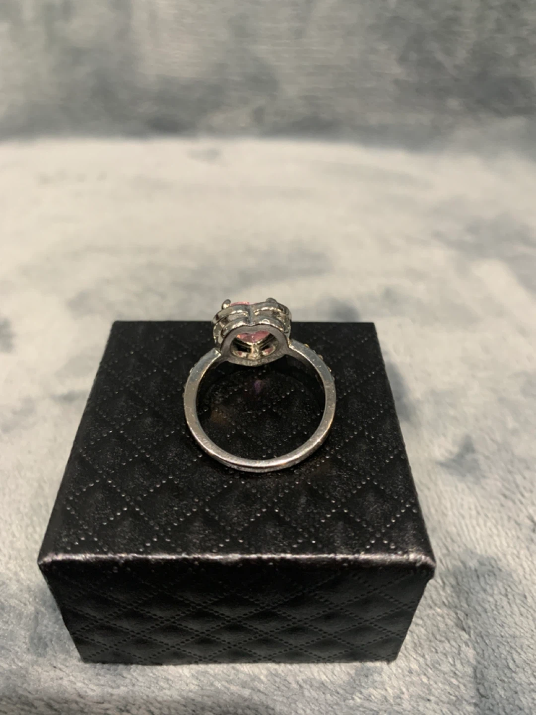 Silver Heart-Shaped Silver  Pink Stone Ring Size 9 - photo 5