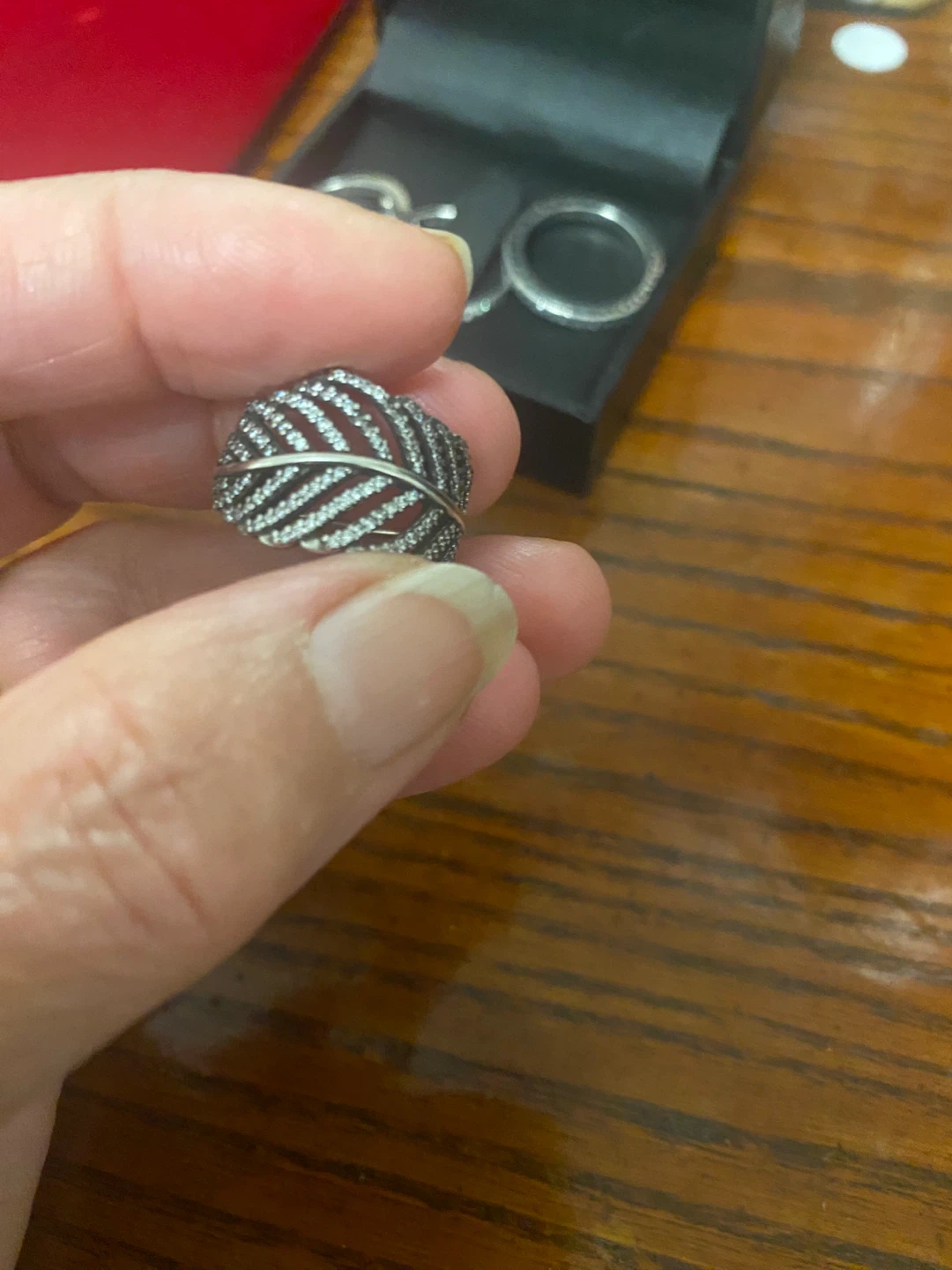 Pandora Silver Sparkling Feather Ring