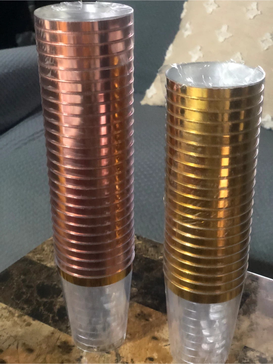 NEW -Rose Gold & Gold Plastic Party Cups -45 pcs