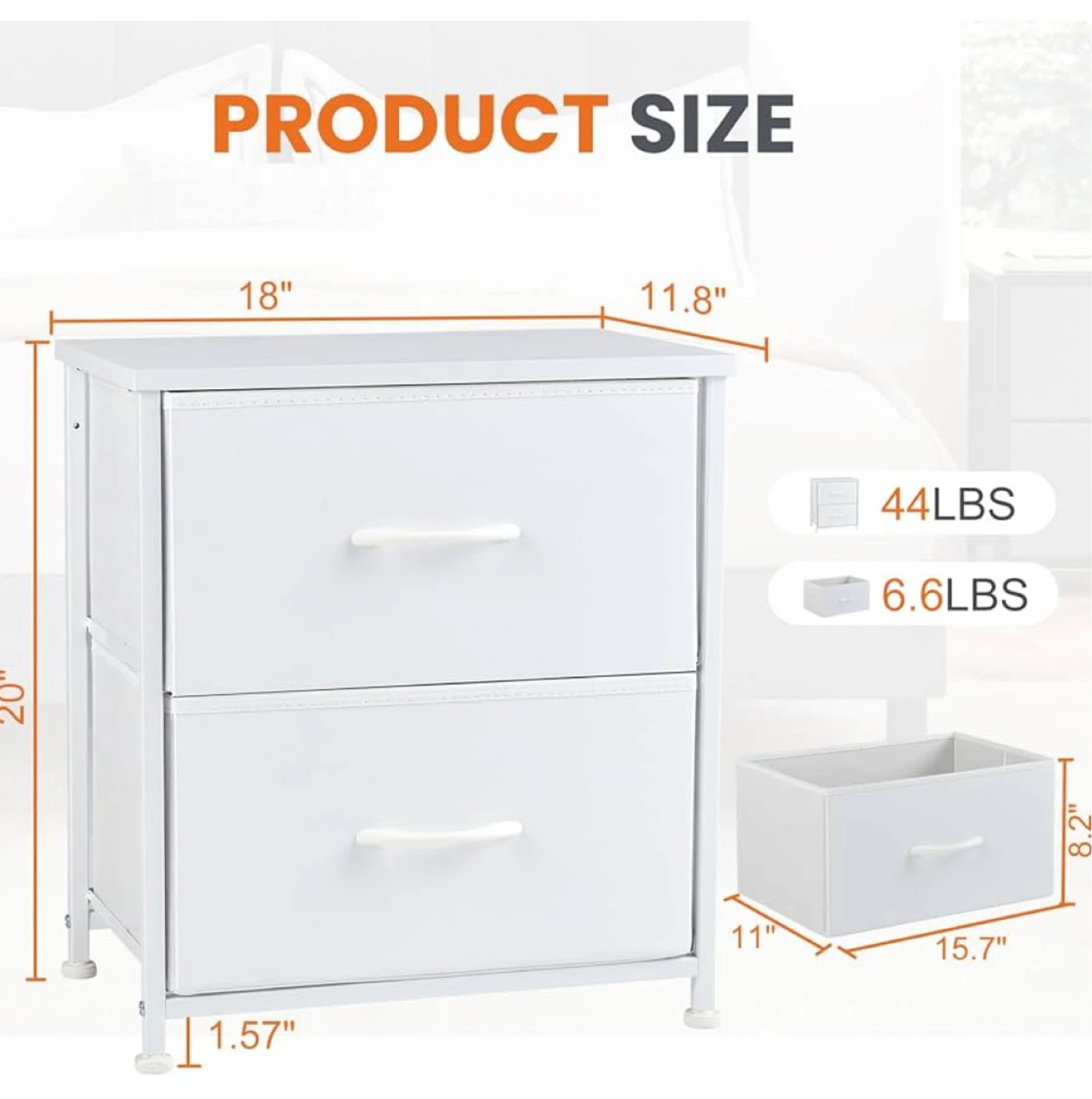 White 2-Drawer Fabric Dresser - 18" Wide - photo 2