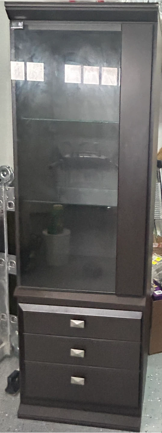 Brown Display Cabinet with Glass Door & Drawers