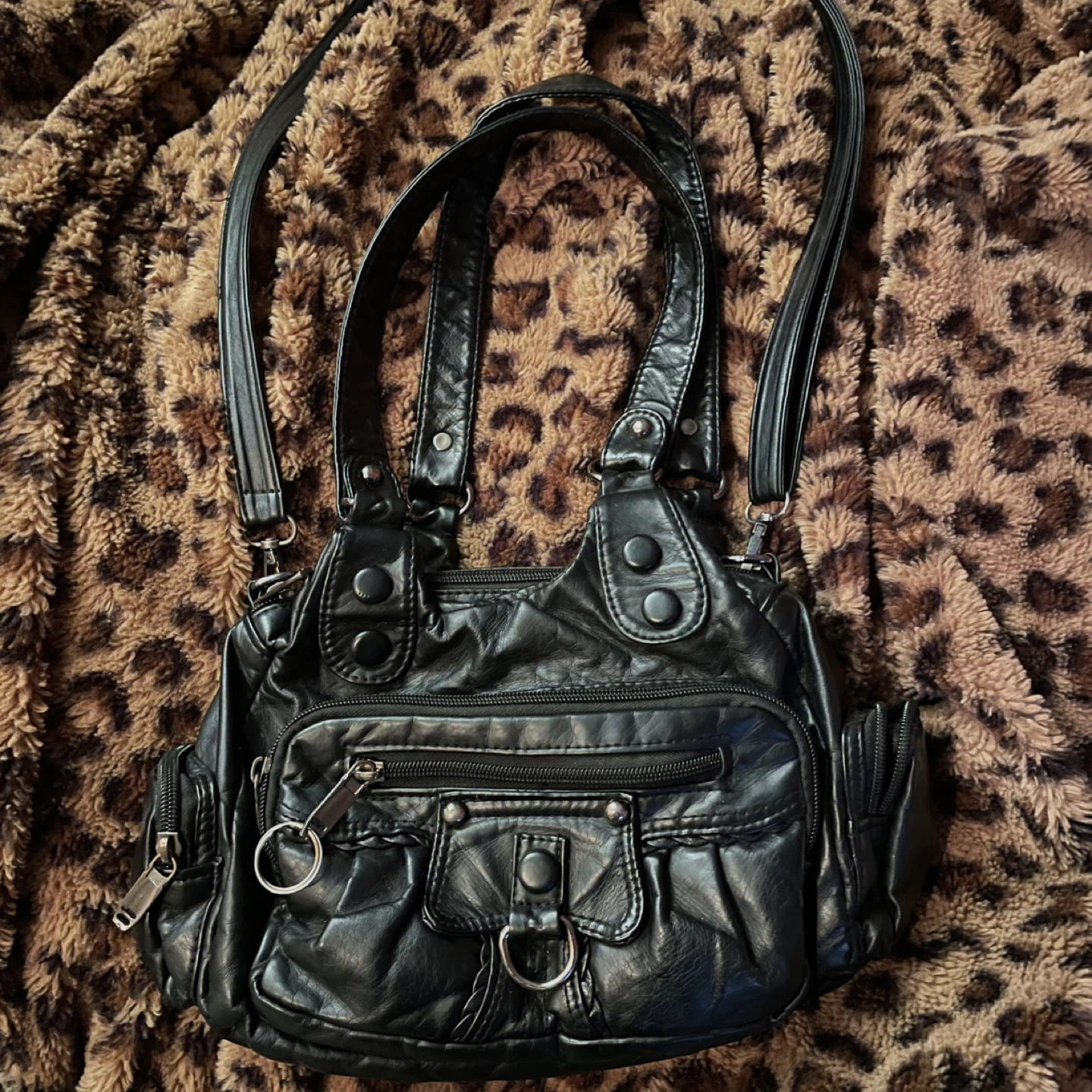Black Faux Leather Handbag