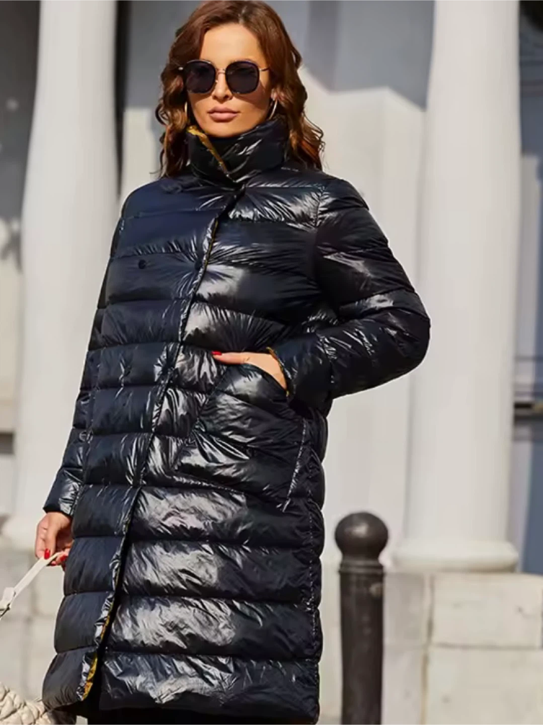 Women’s Longline Quilted Jacket Black/Gold - photo 2