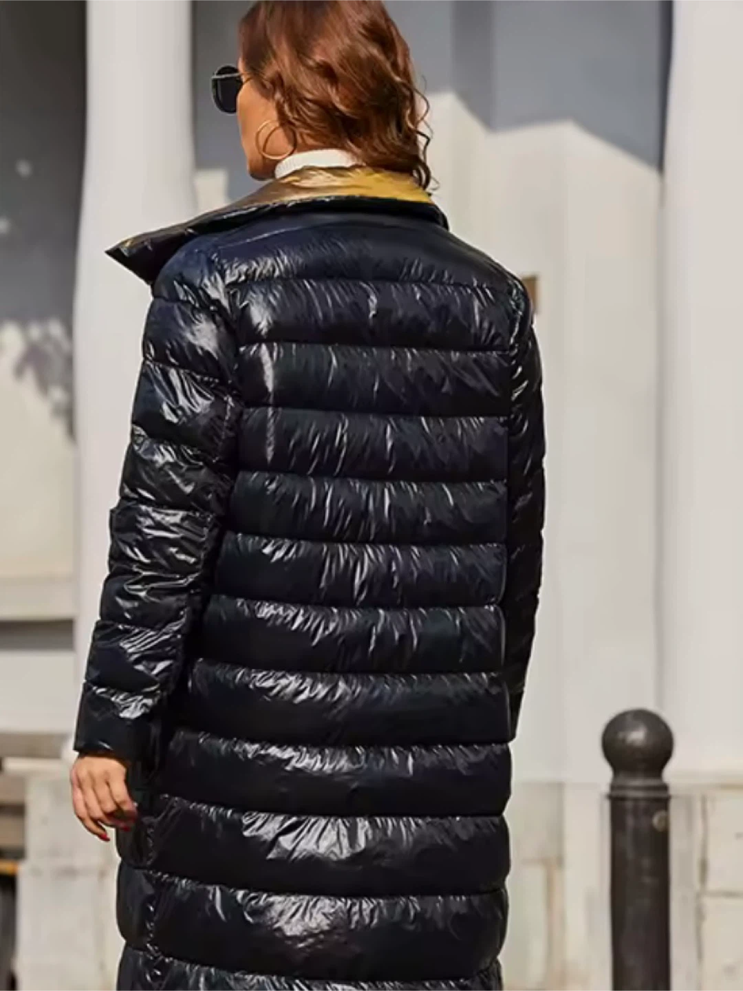 Women’s Longline Quilted Jacket Black/Gold - photo 5