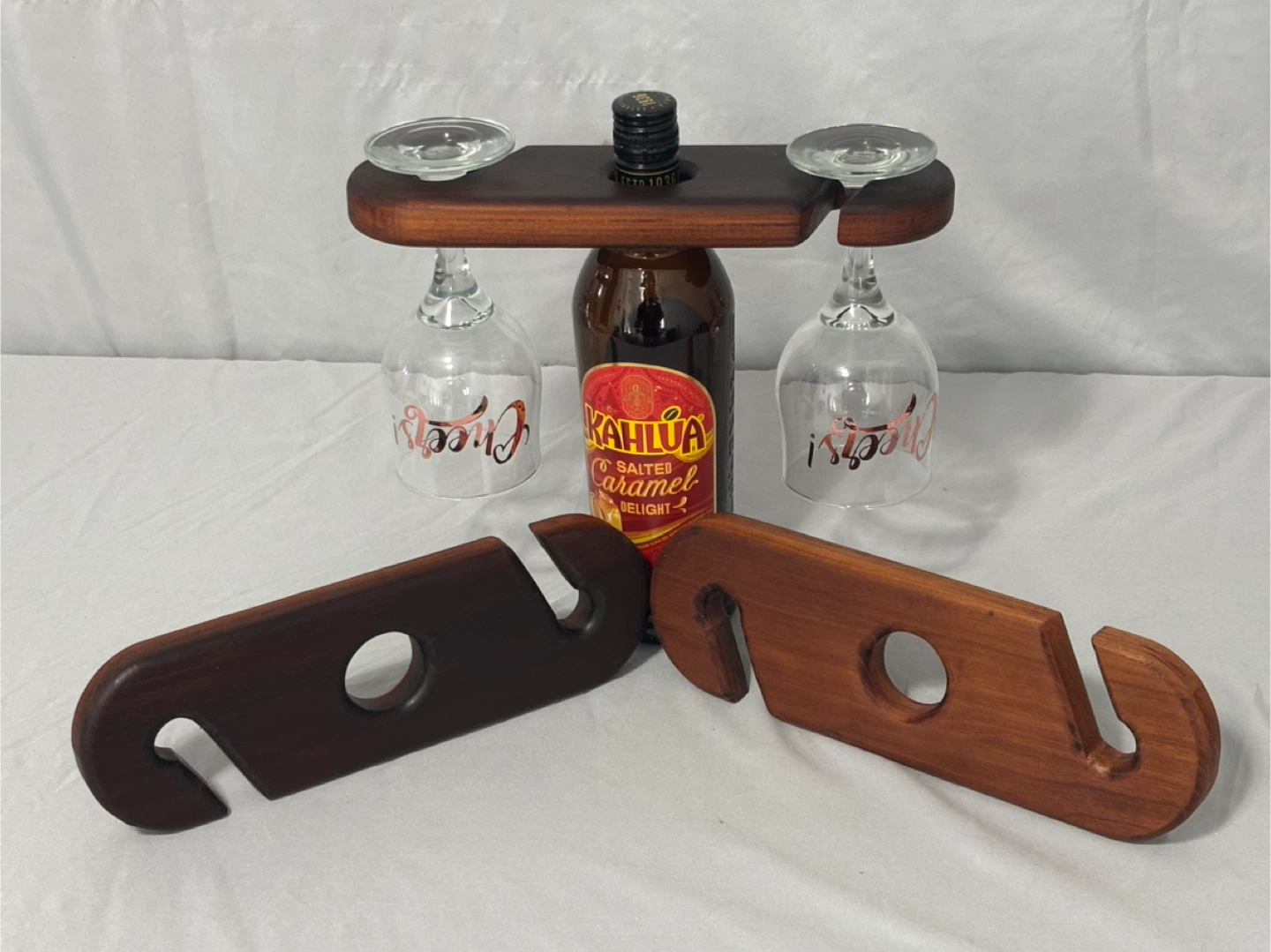 Handmade Wooden Wine Glass & Bottle Holder